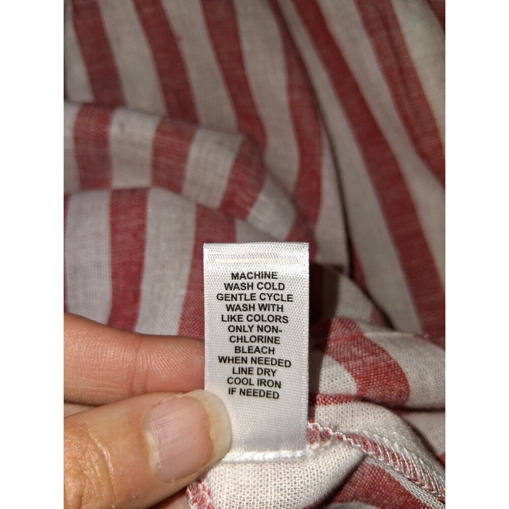 Cato Linen Blend Peasant Tunic Top Womens L Red White Striped Coastal Grandma - Picture 13 of 14